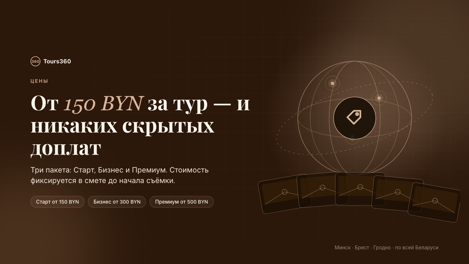 Цены на виртуальные туры 360: пакеты Старт, Бизнес и Премиум от 150 BYN
